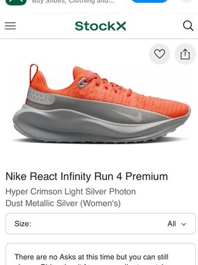 Nike Women's React Infinity Run 4 - Bright Orange and Light Silver